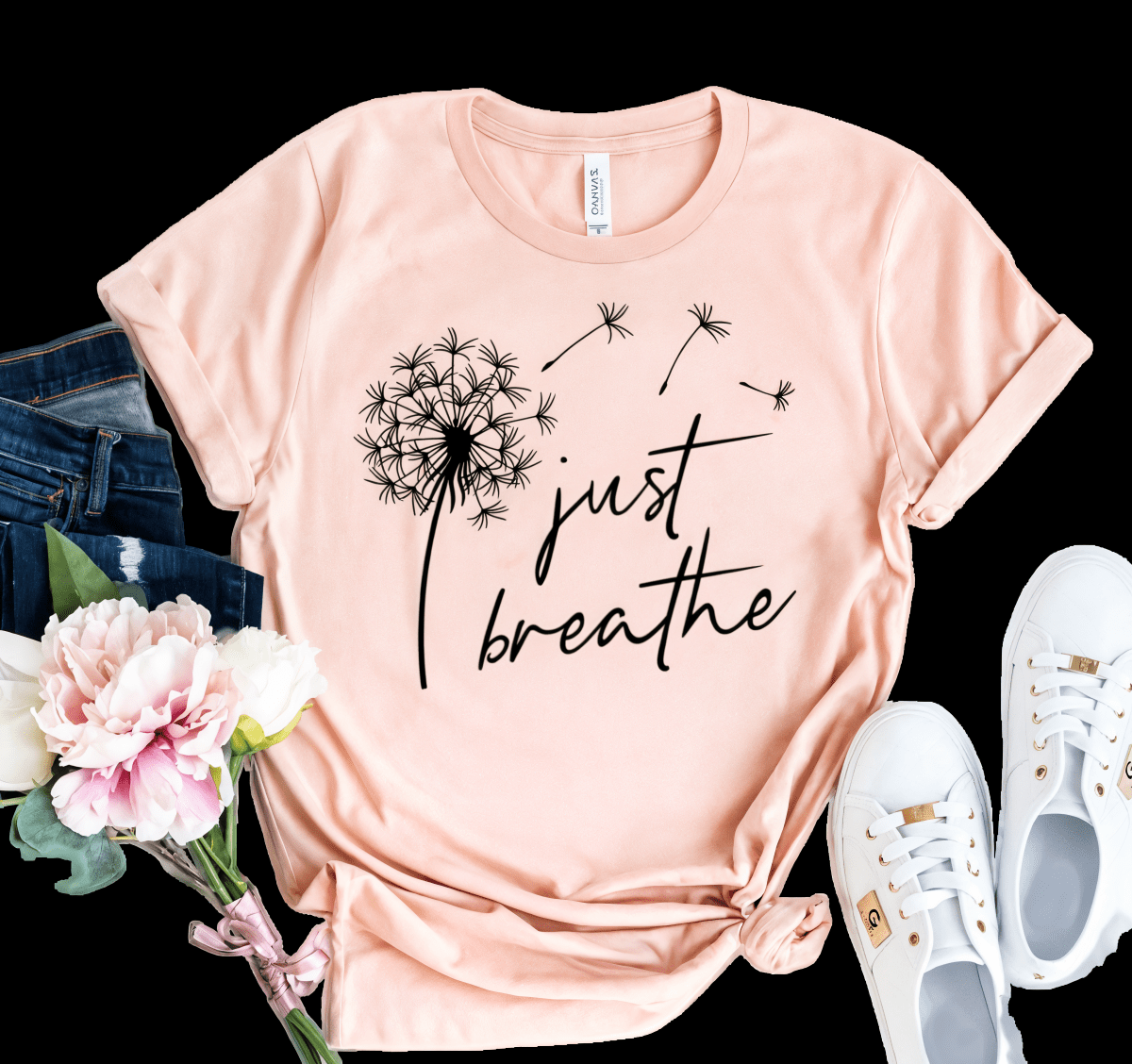 Just Breathe Graphic T-Shirt - Women's Cotton Blend Short Sleeve Tee | WOW Store - Wow Store
