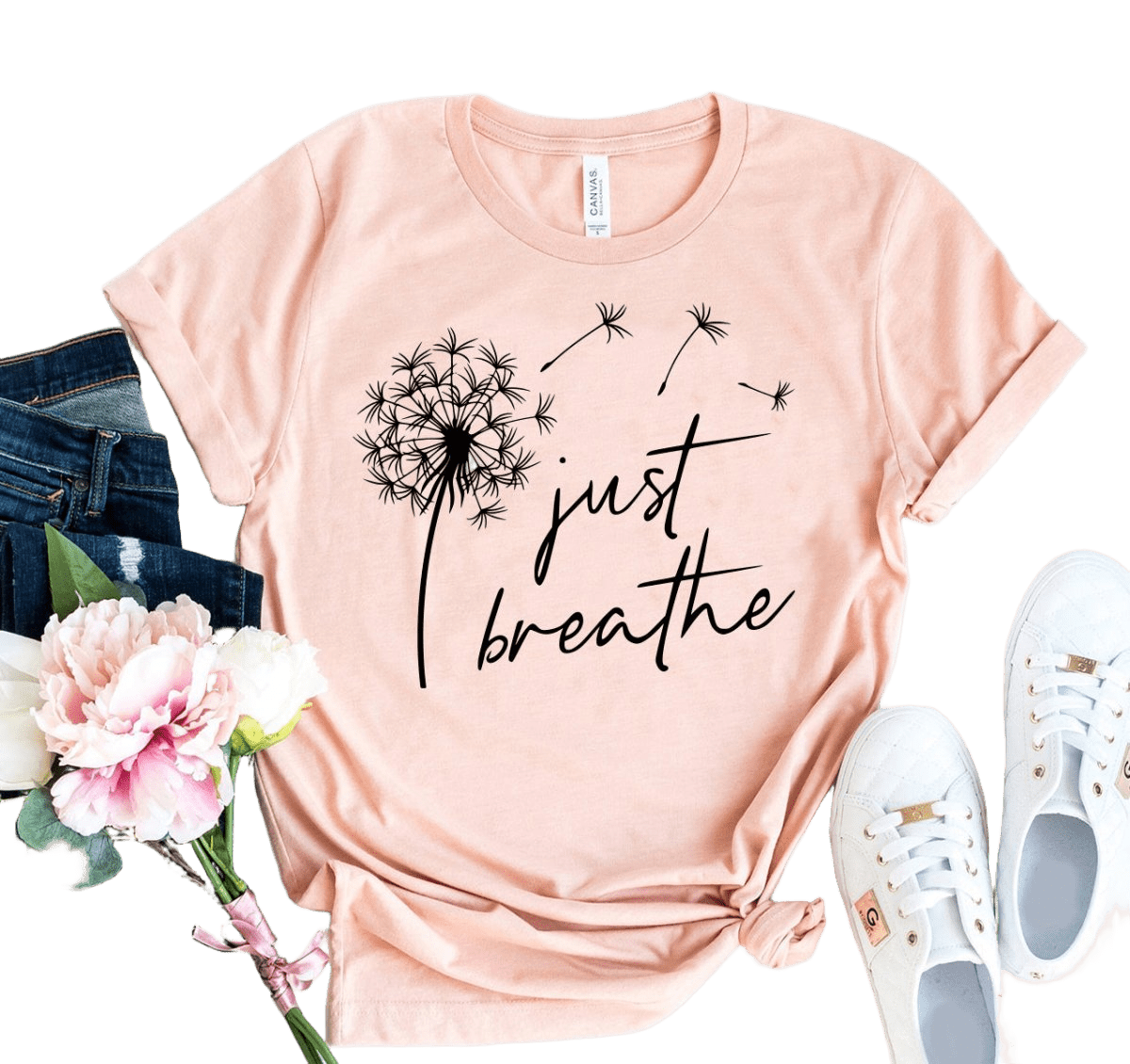Just Breathe Graphic T-Shirt - Women's Cotton Blend Short Sleeve Tee | WOW Store - Wow Store