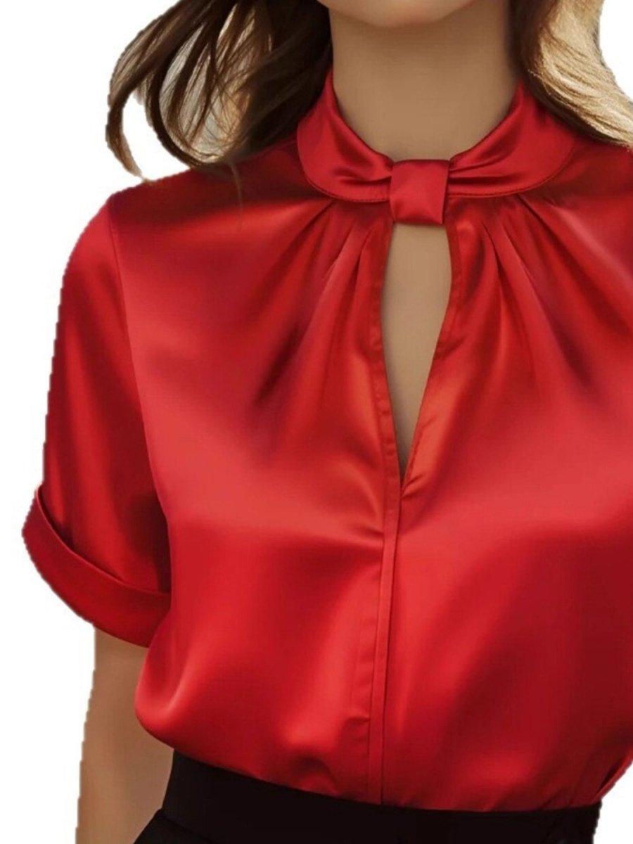 Keyhole Neck Satin Blouse - Wow Store