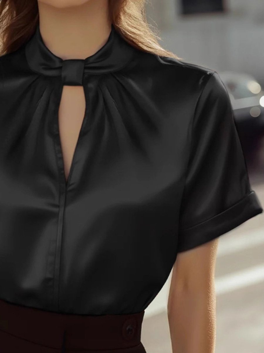 Keyhole Neck Satin Blouse - Wow Store