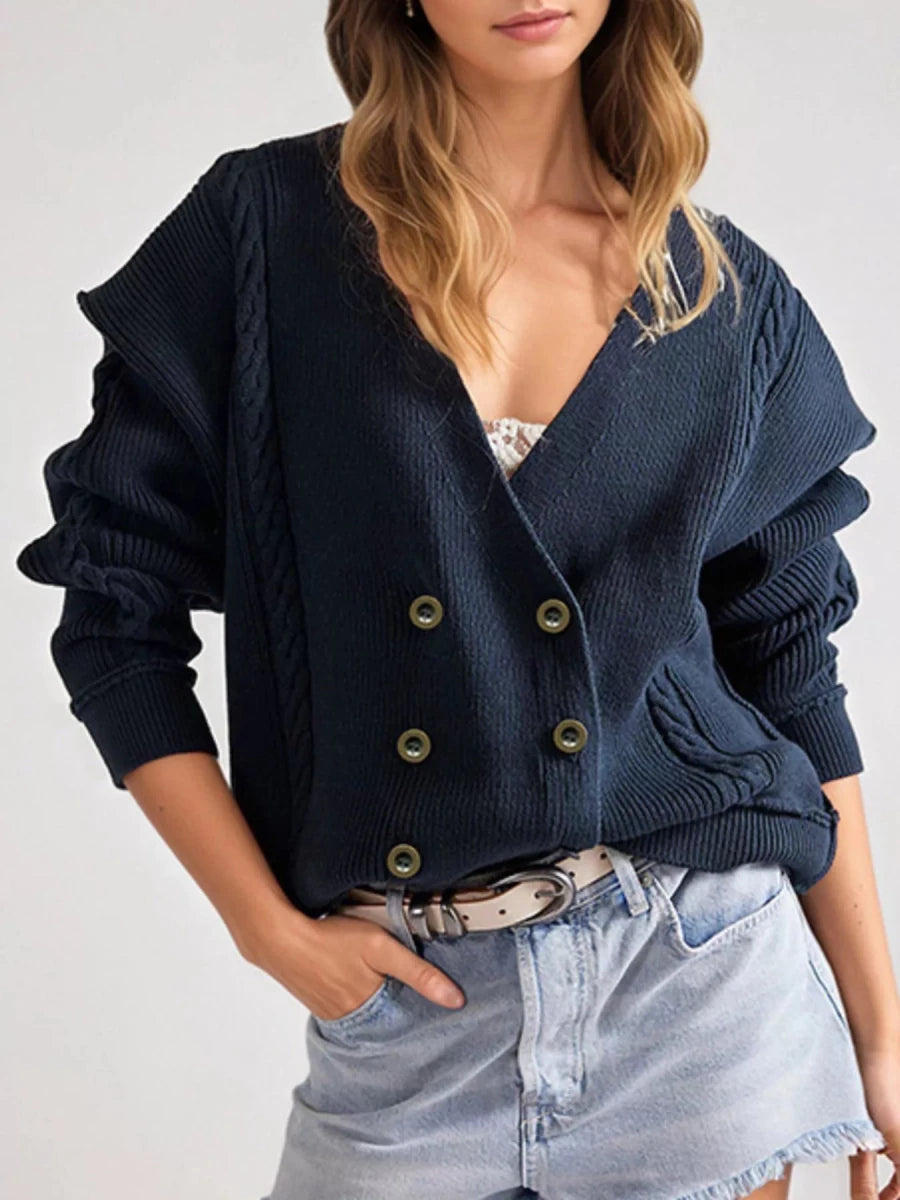 Kira Double-Breasted Cable Knit Cardigan - WowStore.live