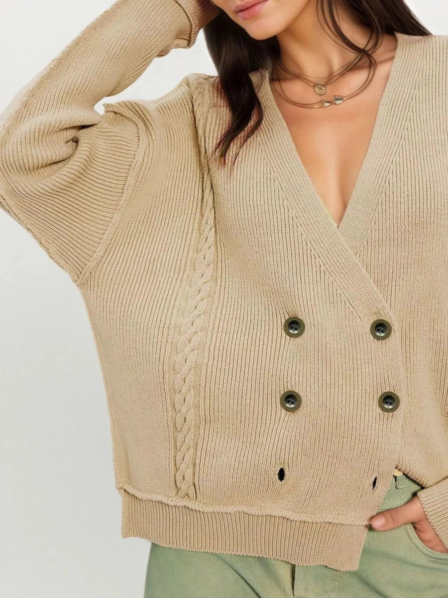 Kira Double-Breasted Cable Knit Cardigan - WowStore.live