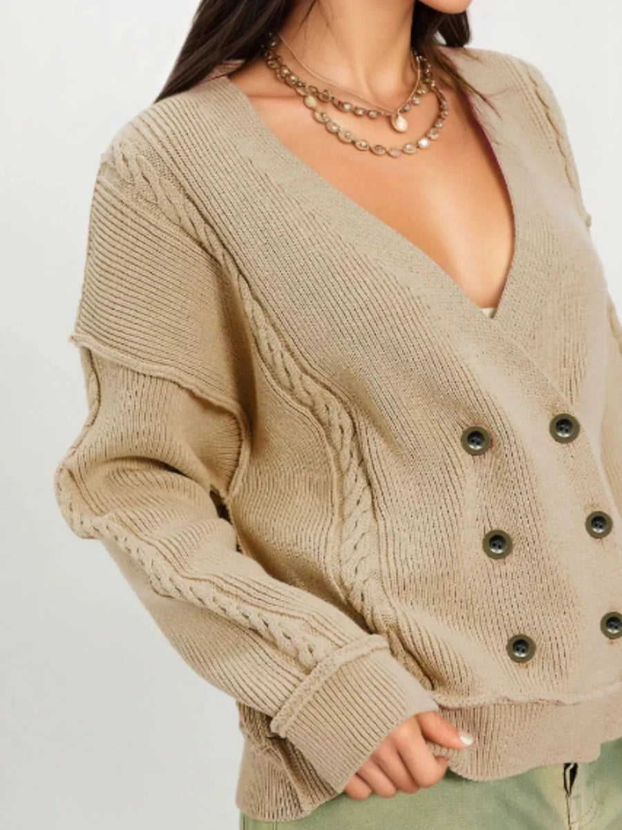 Kira Double-Breasted Cable Knit Cardigan - WowStore.live