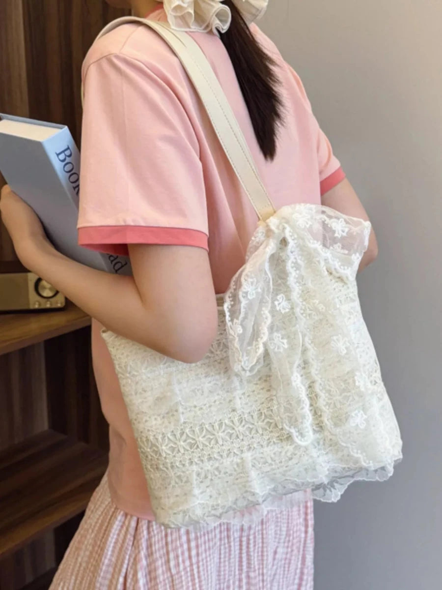 Lace Bowknot Woven Handbag - Wow Store