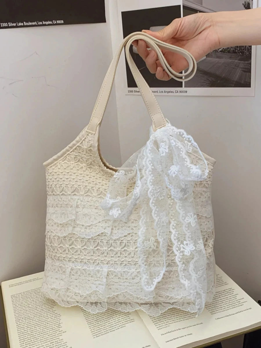 Lace Bowknot Woven Handbag - Wow Store