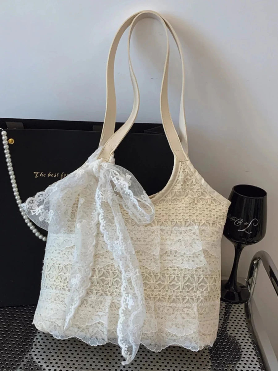 Lace Bowknot Woven Handbag - Wow Store