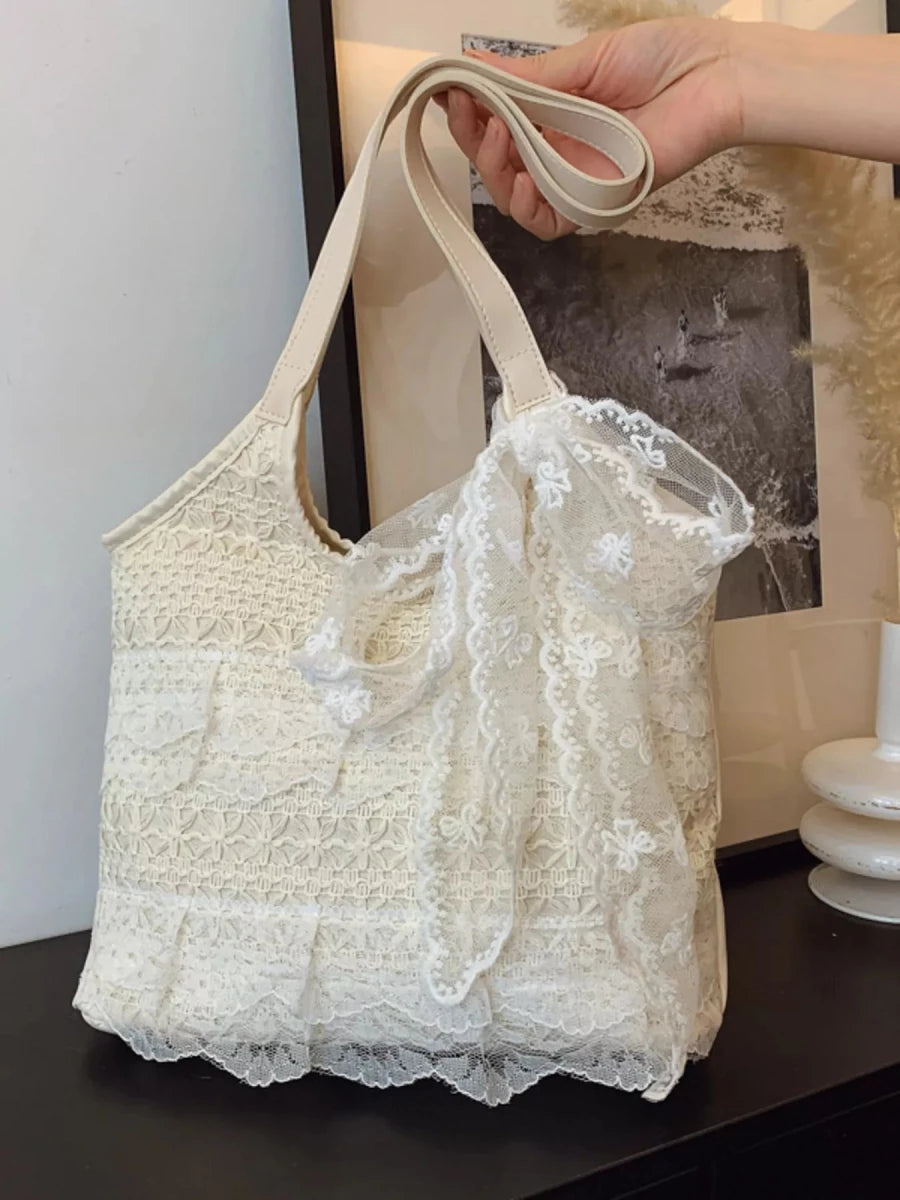 Lace Bowknot Woven Handbag - Wow Store