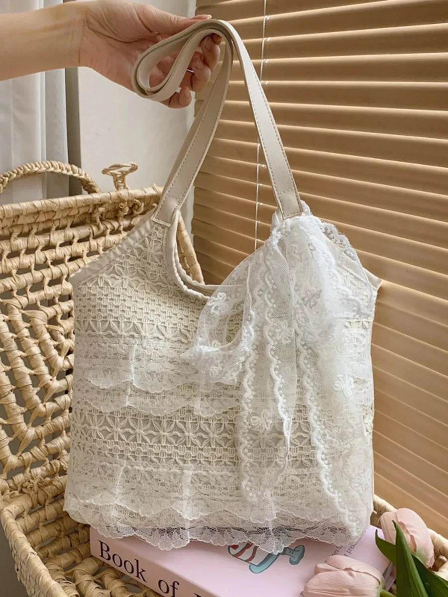 Lace Bowknot Woven Handbag - Wow Store