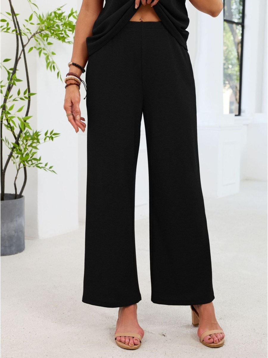 Lace Detail Short Sleeve Top and Pants Set - Wow Store