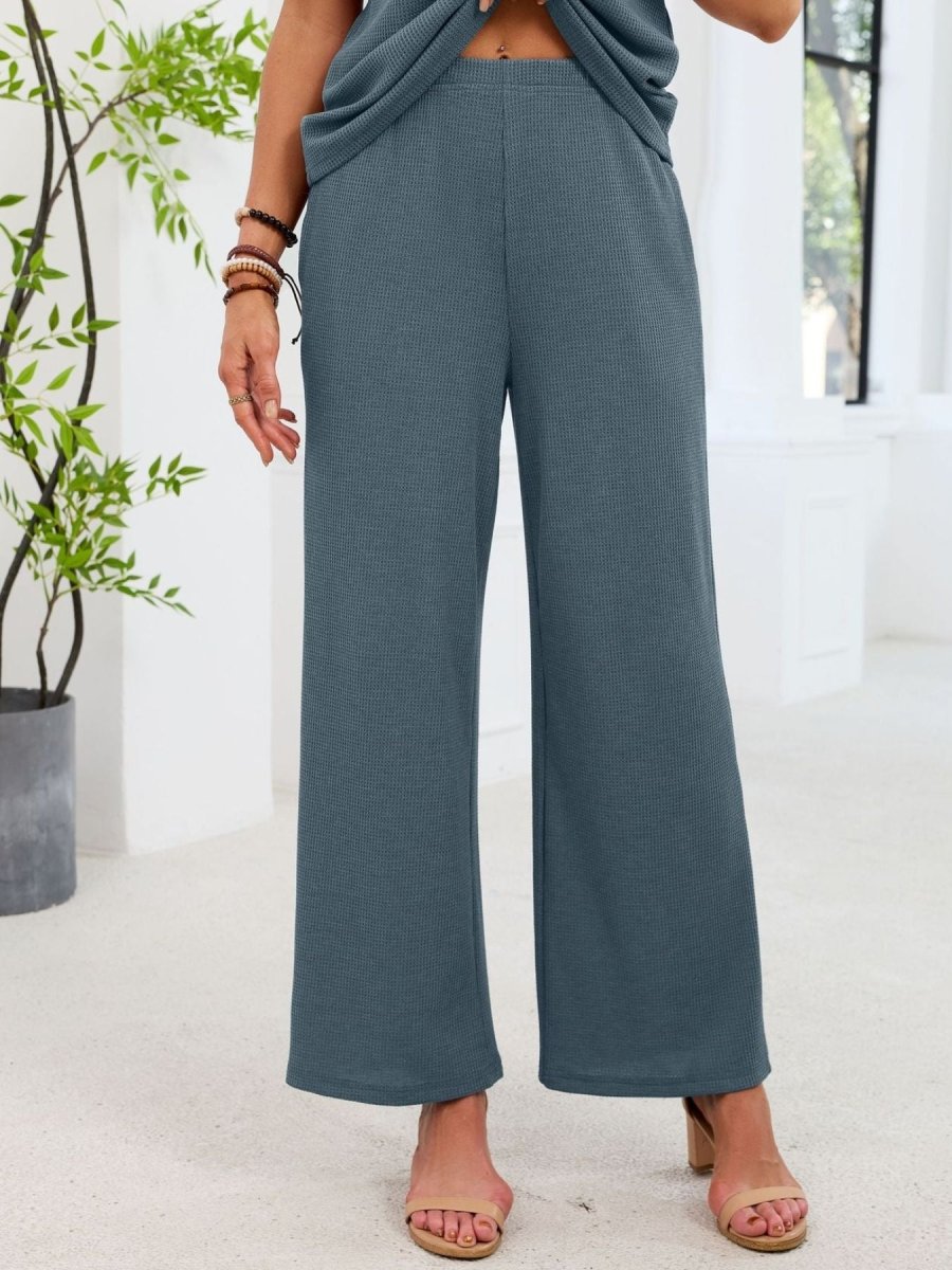 Lace Detail Short Sleeve Top and Pants Set - Wow Store