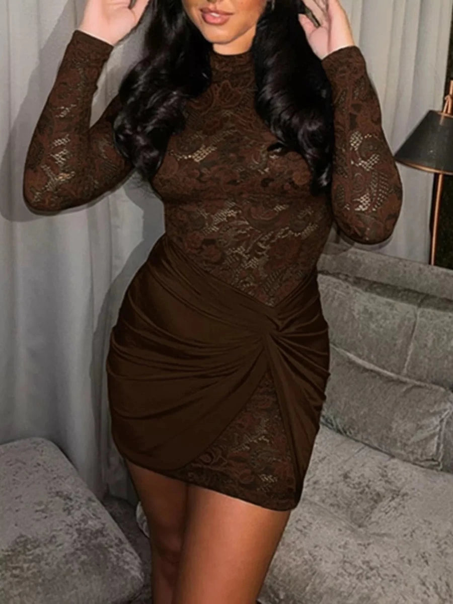Lace Long Sleeve Bodycon Mini Dress - Wow Store