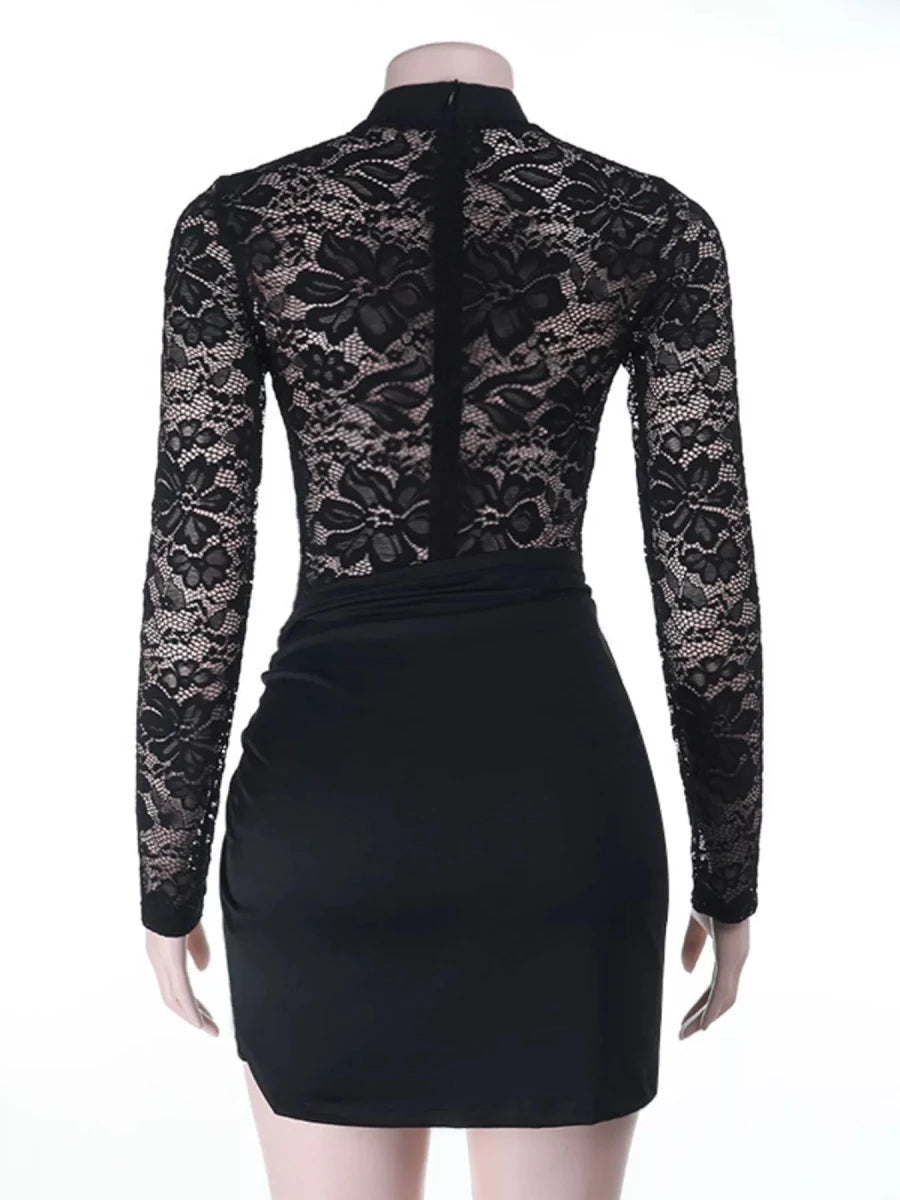 Lace Long Sleeve Bodycon Mini Dress - Wow Store