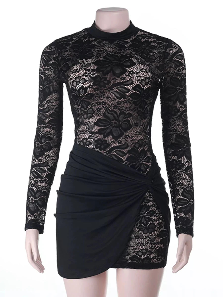 Lace Long Sleeve Bodycon Mini Dress - Wow Store