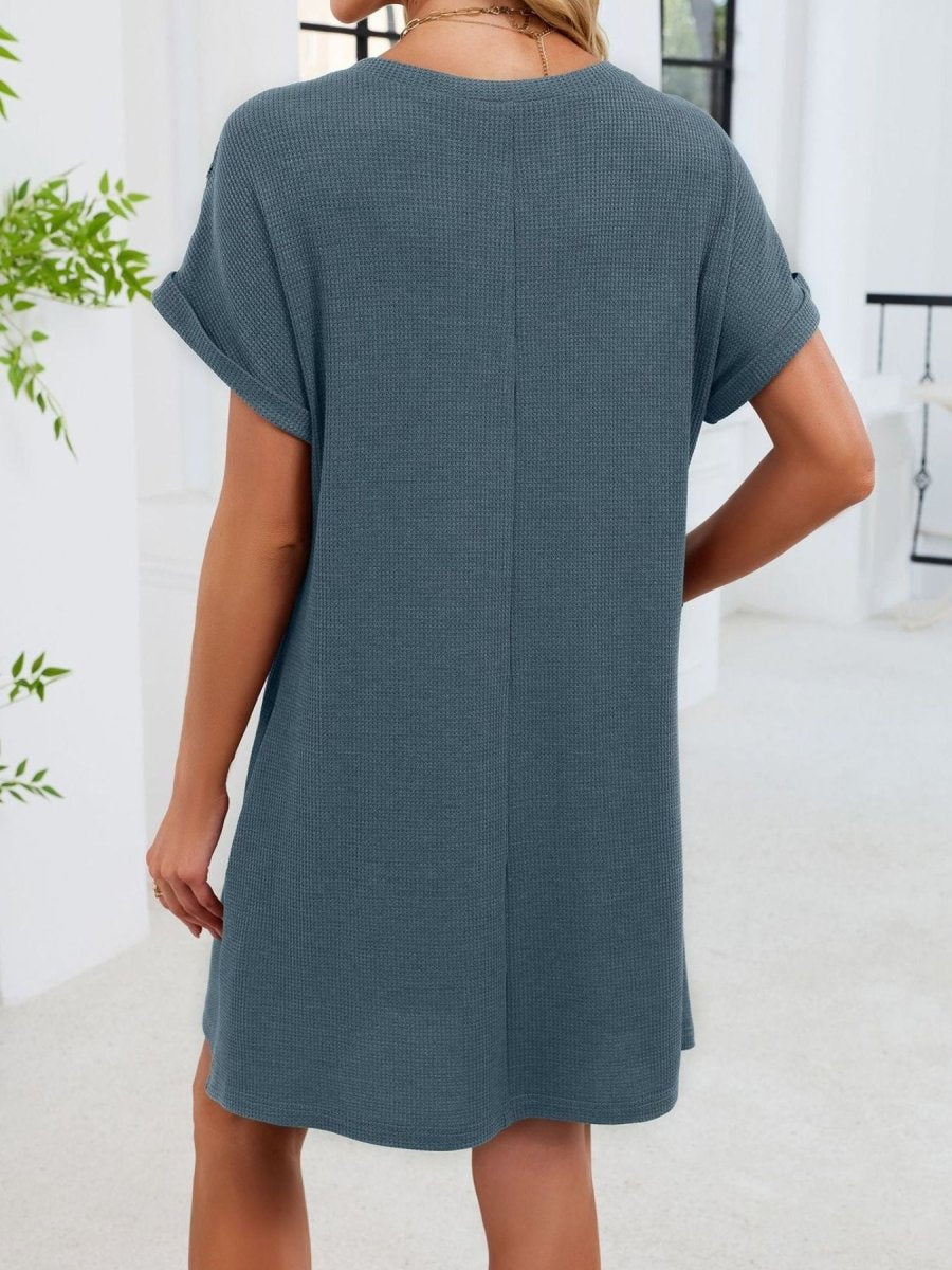 Lace Round Neck Short Sleeve T-Shirt Dress - Wow Store