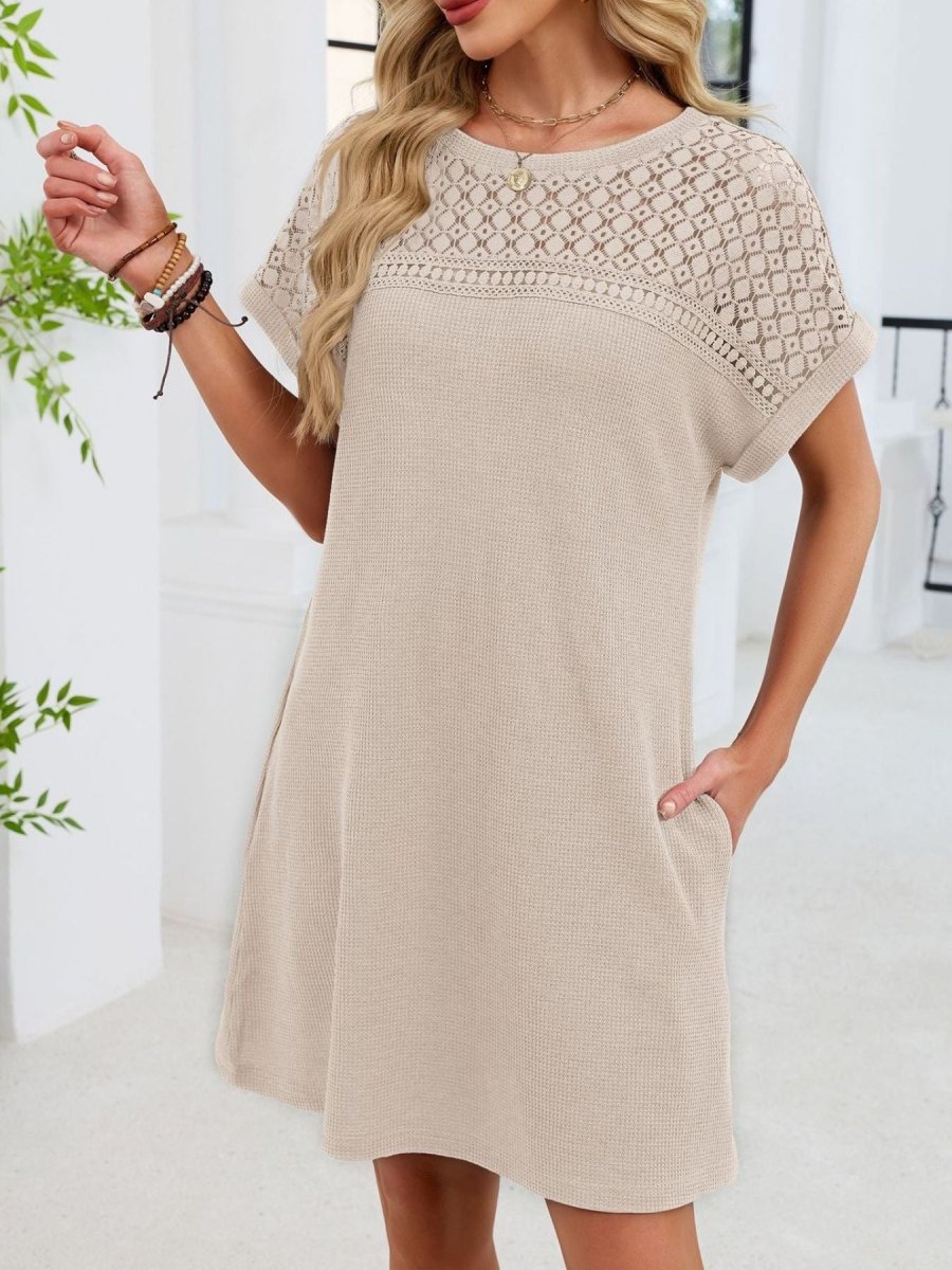 Lace Round Neck Short Sleeve T-Shirt Dress - Wow Store