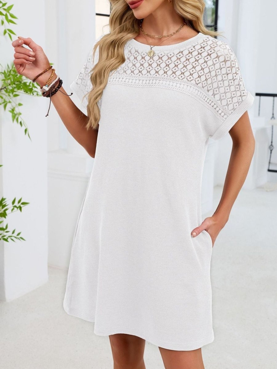 Lace Round Neck Short Sleeve T-Shirt Dress - Wow Store