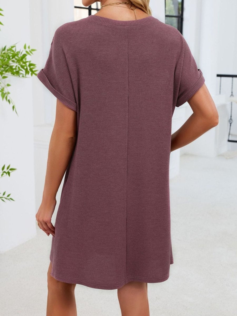 Lace Round Neck Short Sleeve T-Shirt Dress - Wow Store