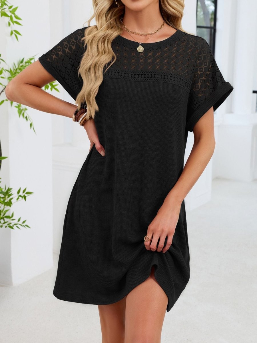 Lace Round Neck Short Sleeve T-Shirt Dress - Wow Store