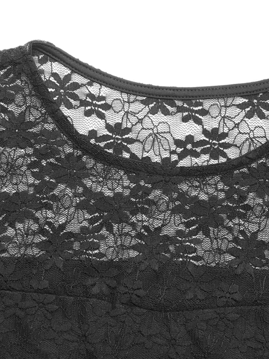 Lace Round Neck Short Sleeve Top - Wow Store