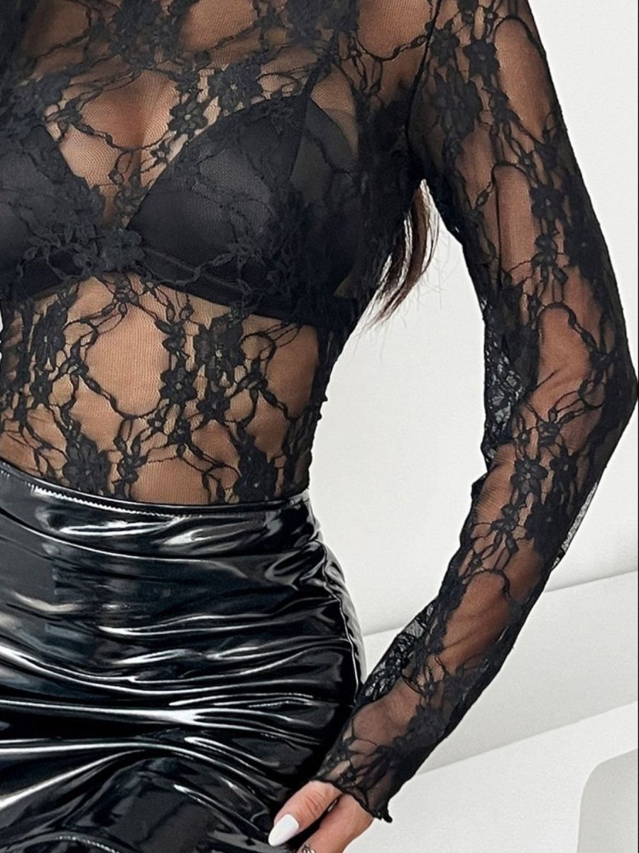 Lace Sheer Long Sleeve Blouse - Wow Store