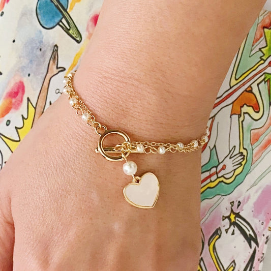 Layered Pearl Chain Heart Bracelet - Wow Store