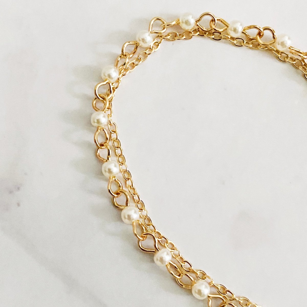Layered Pearl Chain Heart Bracelet - Wow Store
