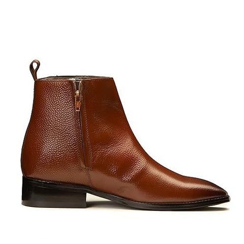 Leather Boots with Side Zipper and Hidden Heel for Men - Tan - Wow Store