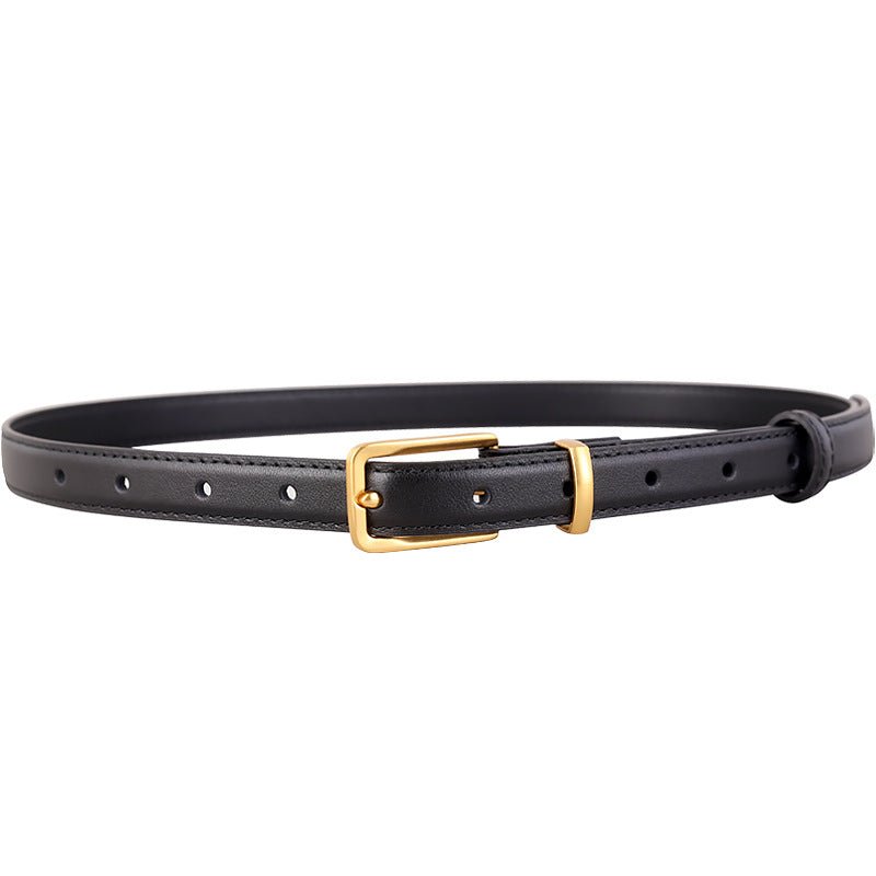 Leather Skinny Belt with Golden Buckle - Wow Store