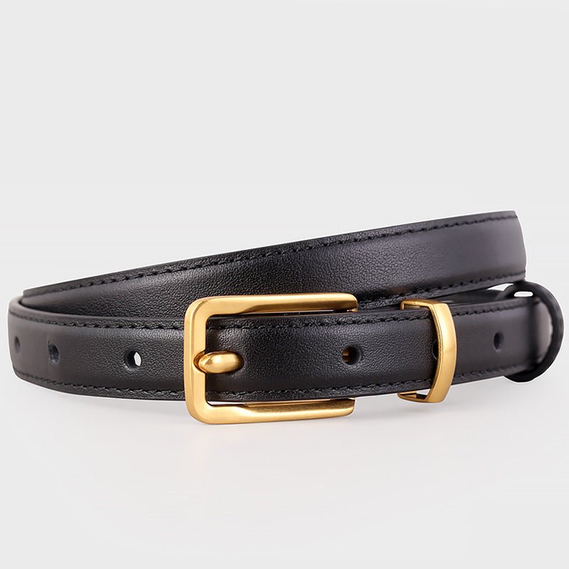 Leather Skinny Belt with Golden Buckle - Wow Store