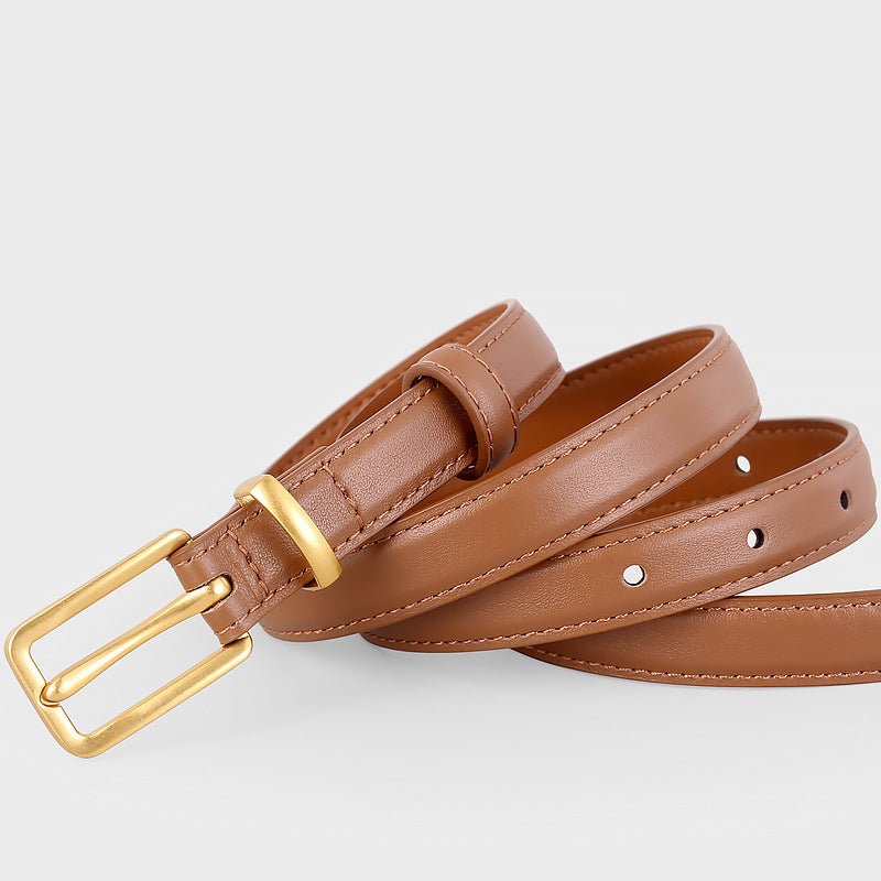 Leather Skinny Belt with Golden Buckle - Wow Store