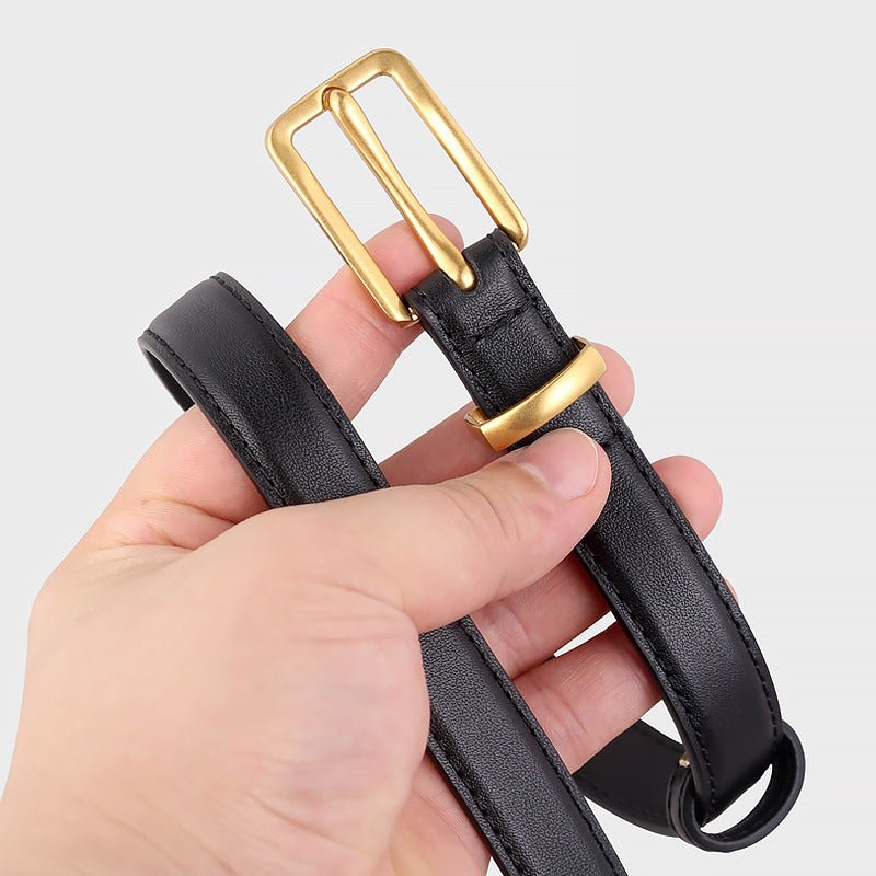 Leather Skinny Belt with Golden Buckle - Wow Store