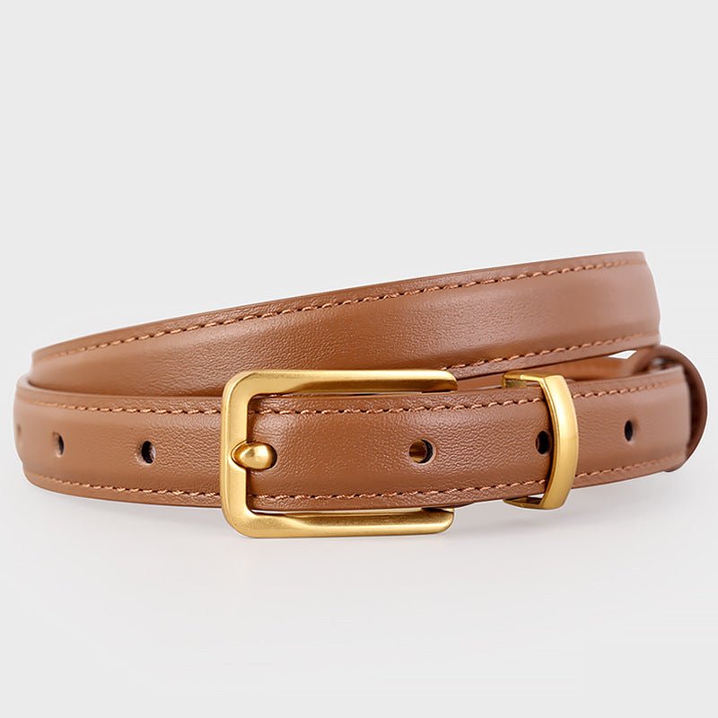 Leather Skinny Belt with Golden Buckle - Wow Store
