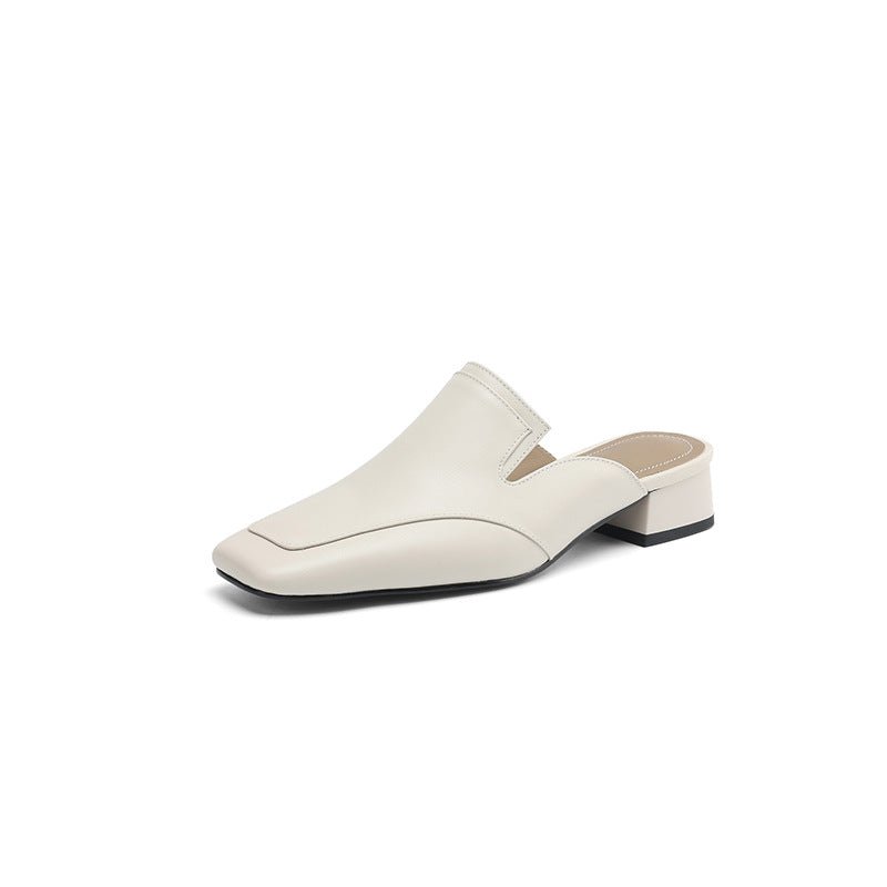 Leather Square-Toe Mules with 3 cm Block Heel - WowStore.live