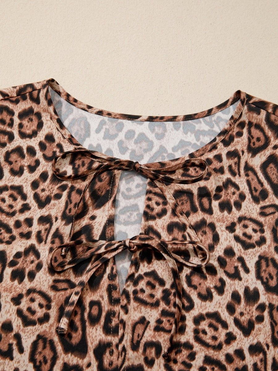 Leopard Bow Tie Puff Sleeve Blouse - Wow Store