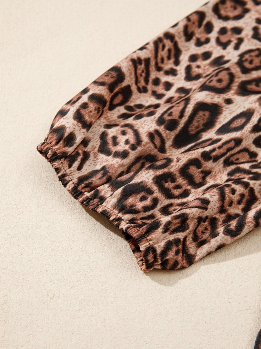Leopard Bow Tie Puff Sleeve Blouse - Wow Store