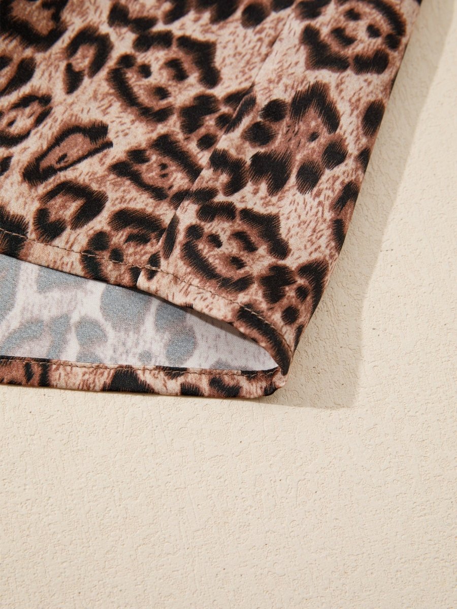 Leopard Bow Tie Puff Sleeve Blouse - Wow Store