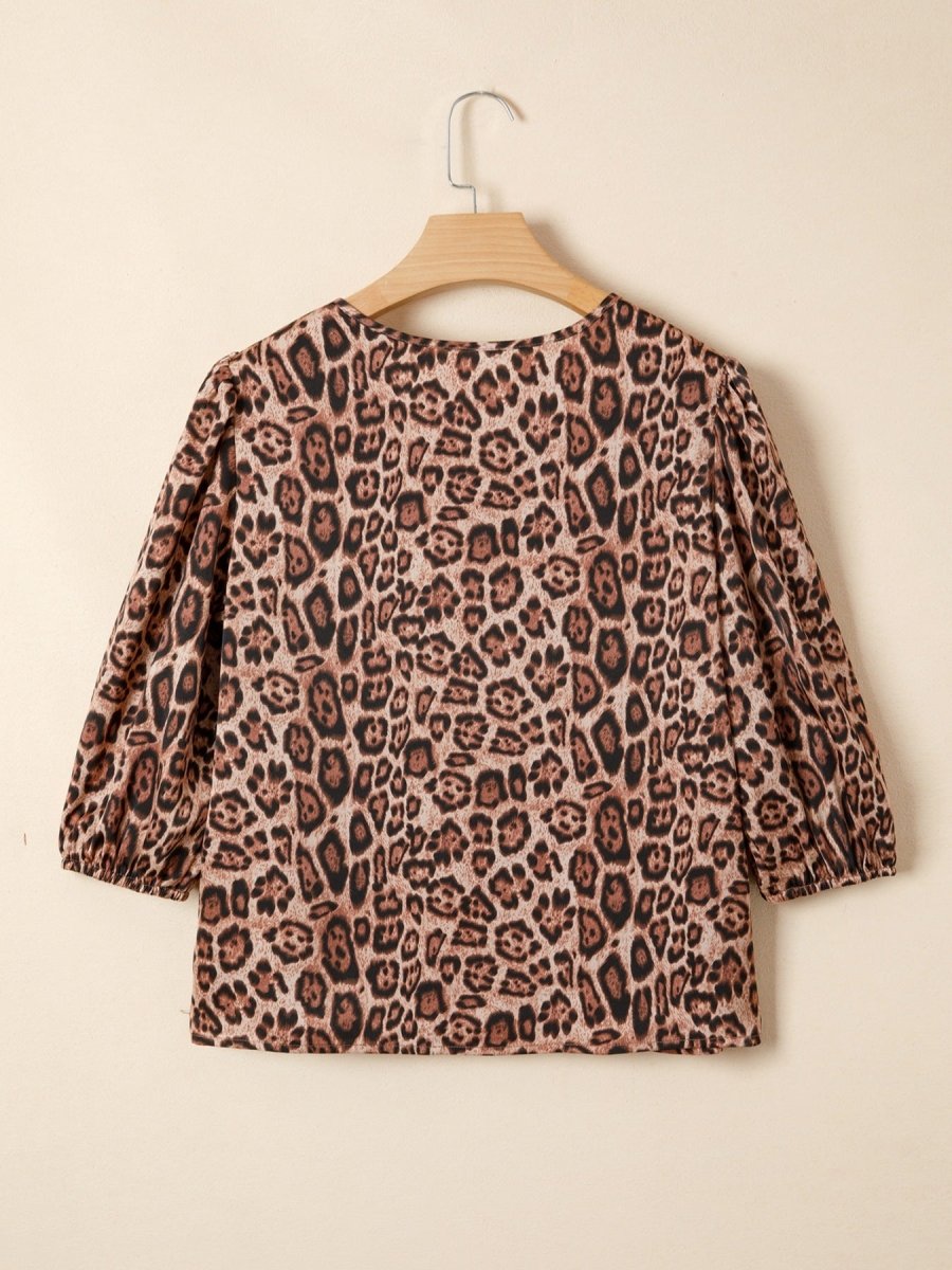 Leopard Bow Tie Puff Sleeve Blouse - Wow Store