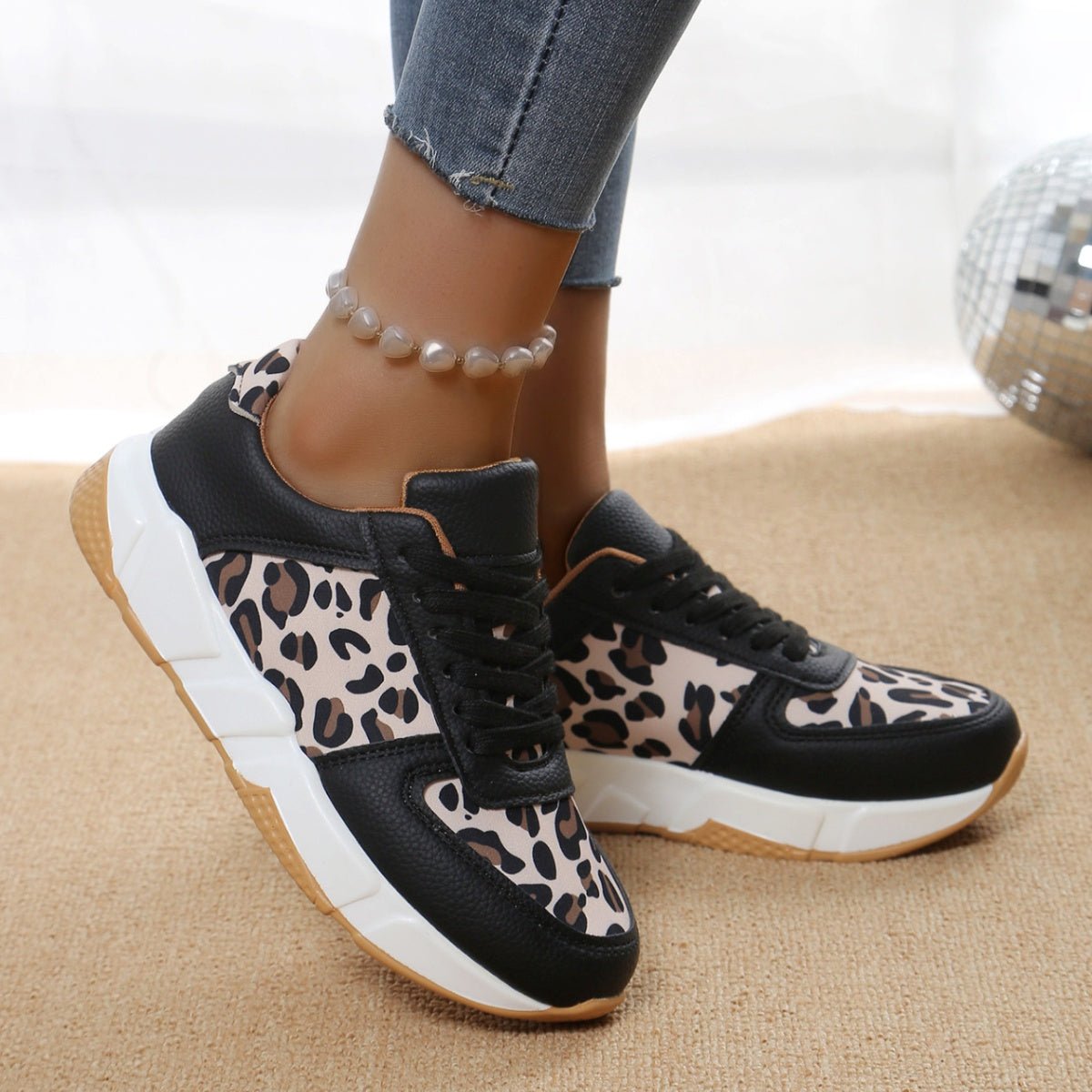 Leopard Lace Up Sneakers - Wow Store
