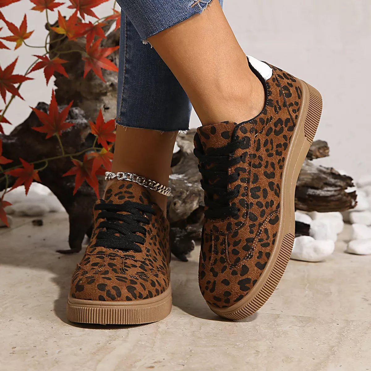 Leopard Lace Up Sneakers - Wow Store