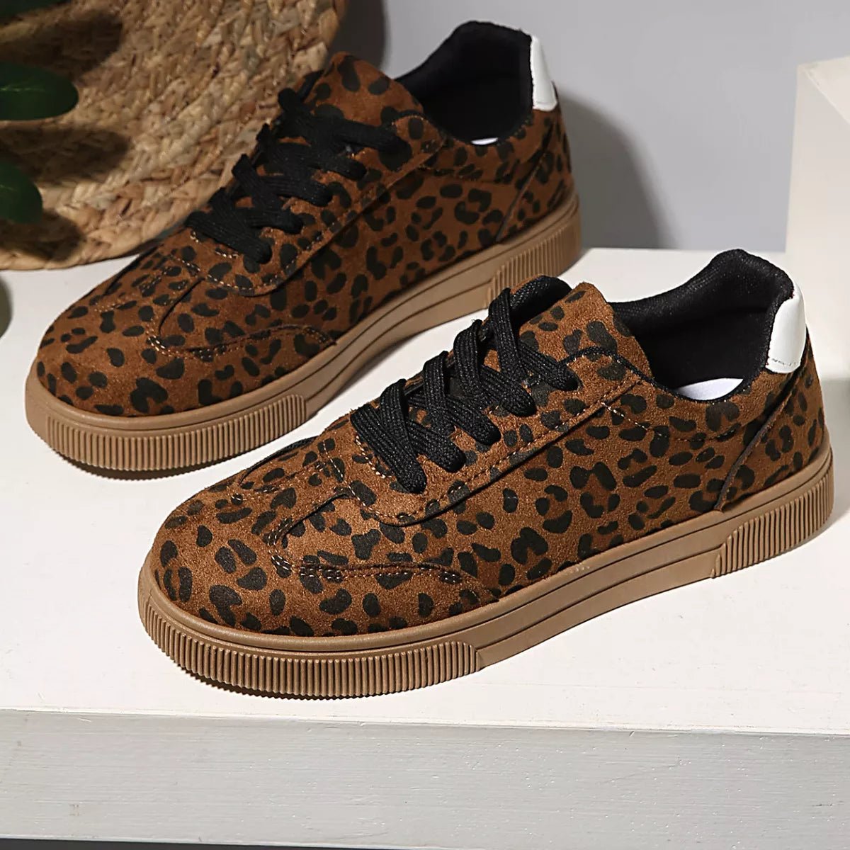 Leopard print lace-up sneakers for women – stylish wild print athletic footwear