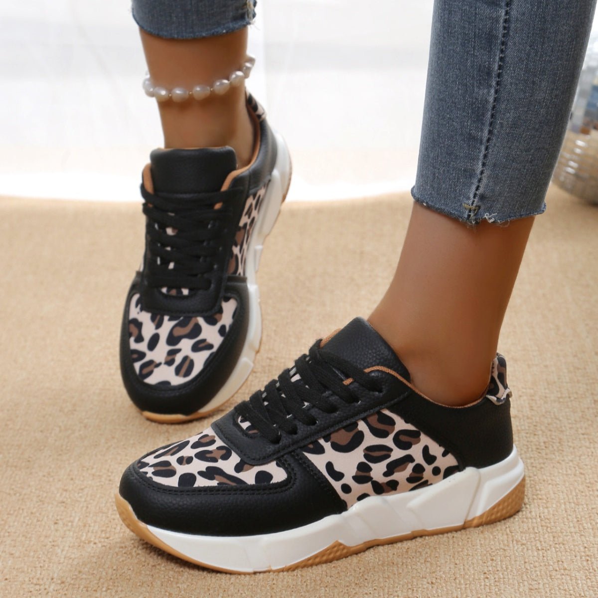 Leopard Lace Up Sneakers - Wow Store