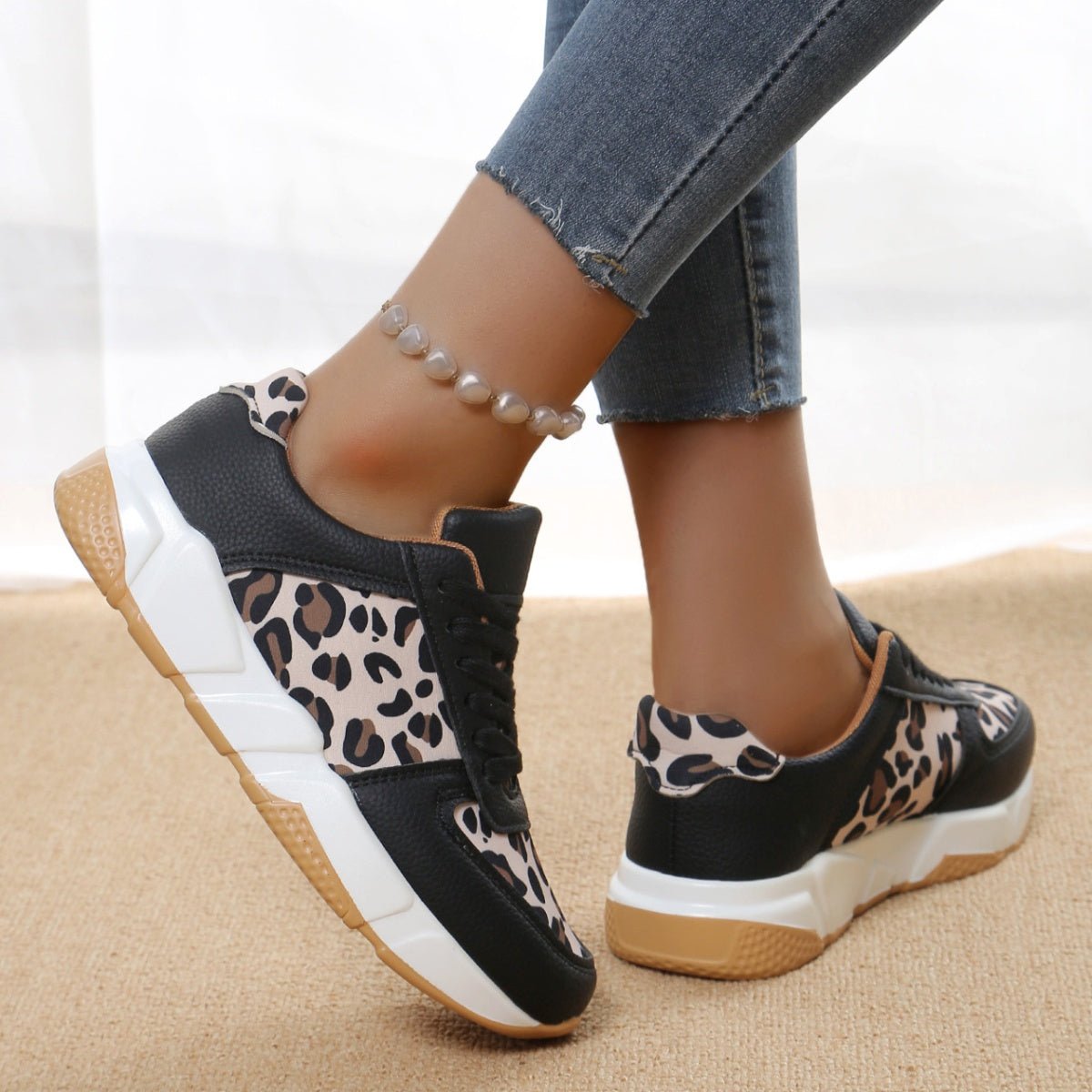 Leopard Lace Up Sneakers - Wow Store