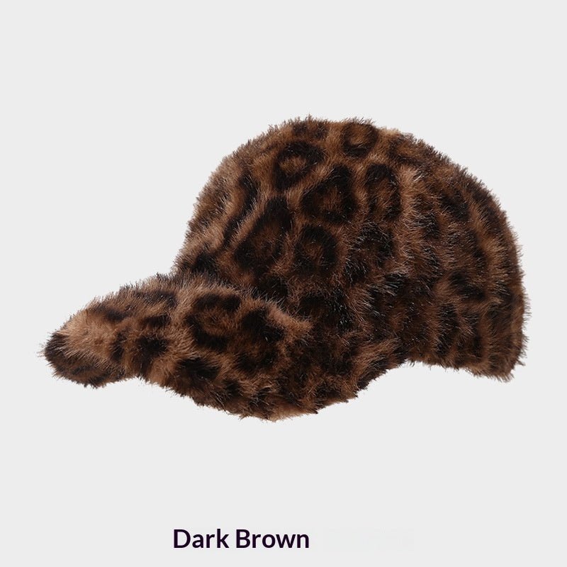 Leopard-Print Faux-Fur Baseball Cap, One Size in dark brown