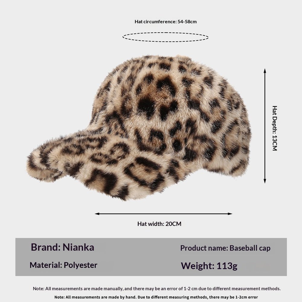 Leopard-Print Faux-Fur Baseball Cap, One Size