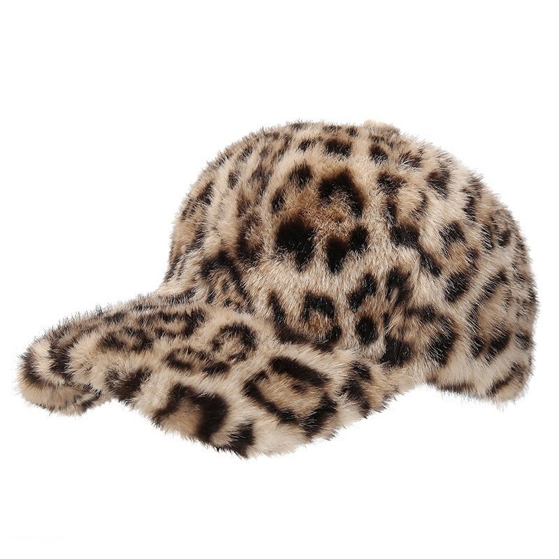 Leopard-Print Faux-Fur Baseball Cap, One Size — view 2
