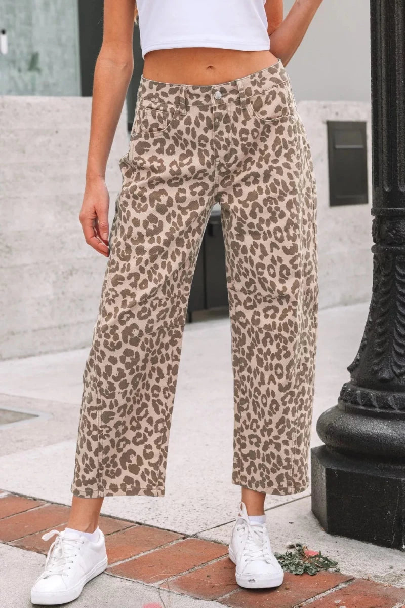 Leopard Print High - Waisted Cropped Jeans - Wow Store