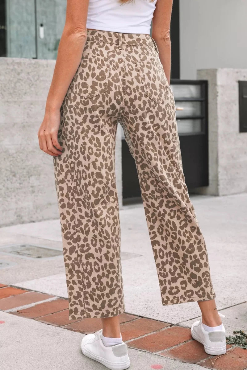 Leopard Print High - Waisted Cropped Jeans - Wow Store