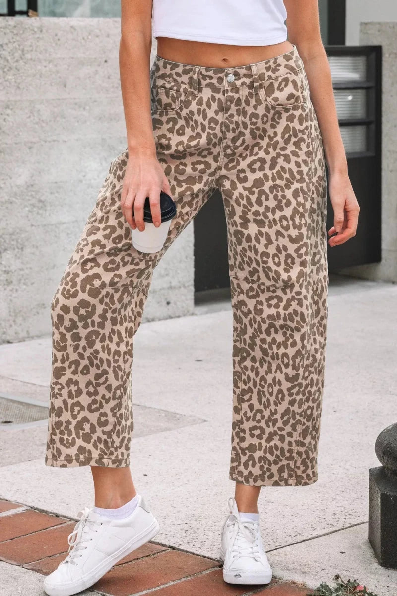 Leopard Print High - Waisted Cropped Jeans - Wow Store