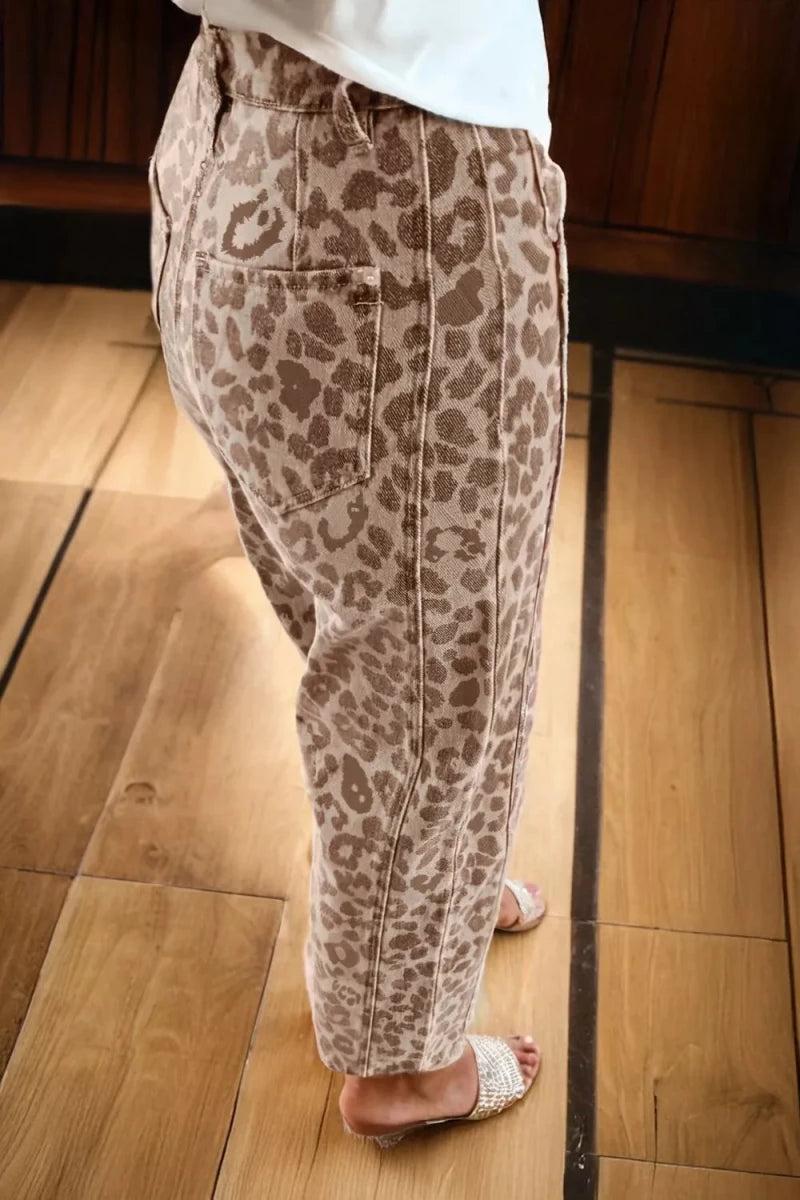 Leopard Print High - Waisted Cropped Jeans - Wow Store