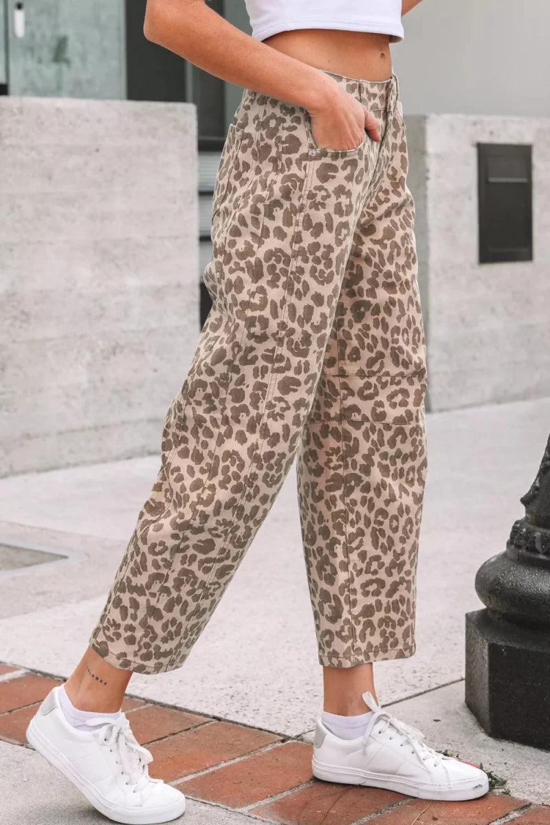 Leopard Print High - Waisted Cropped Jeans - Wow Store
